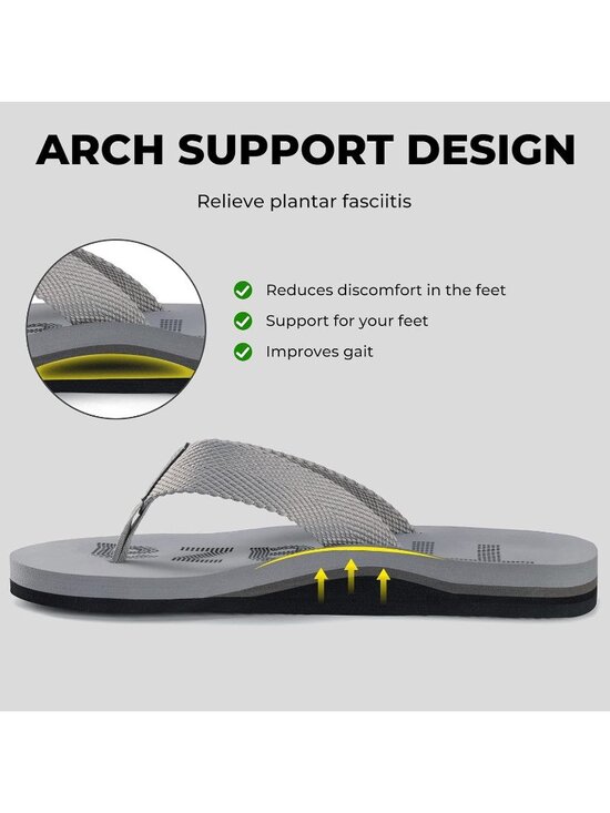 Men\'s Light Grey Flip Flops With Arch Support Summer Outdoor Beach Sandals main image 6